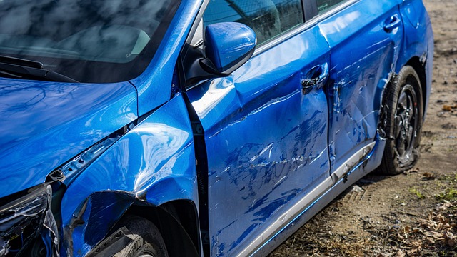 wrecked blue car